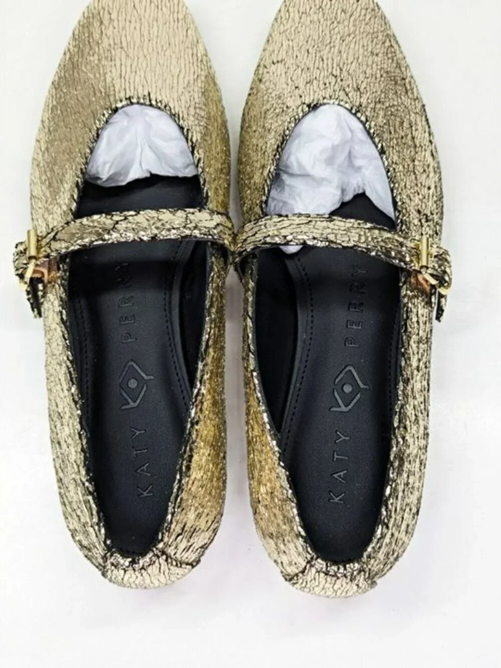 Katy Perry Women's Evie Mary Janes Flats in Gold Size 8 (MSRP $98)